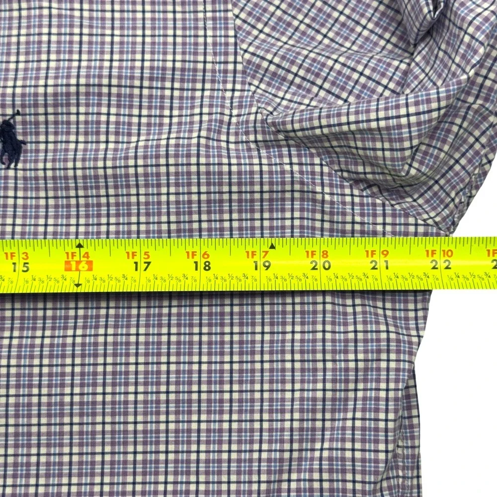 Polo Ralph‎ Lauren Mens Button Down Shirt Purple Plaid Stretch Cotton Size M